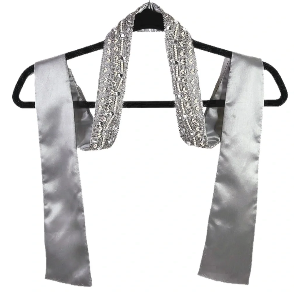 Cejon Satin Embellished Rhinestones Pearls Sequins‎ Beaded Sash Tie Belt